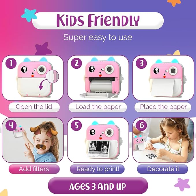 🎅 𝐌𝐚𝐠𝐢𝐜𝐒𝐧𝐚𝐩 Kids® Kamera til øjeblikkelig udskrivning